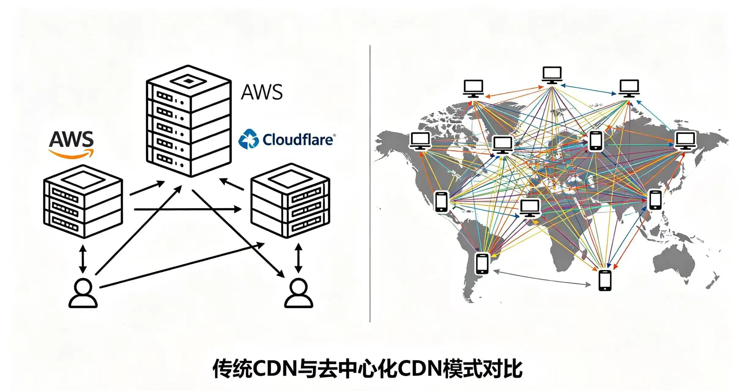 可视化对比传统 CDN 和去中心化 CDN 的差异