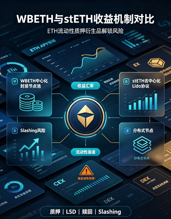 WBETH与stETH对比：2026年ETH流动性质押衍生品收益机制与解锁风险分析